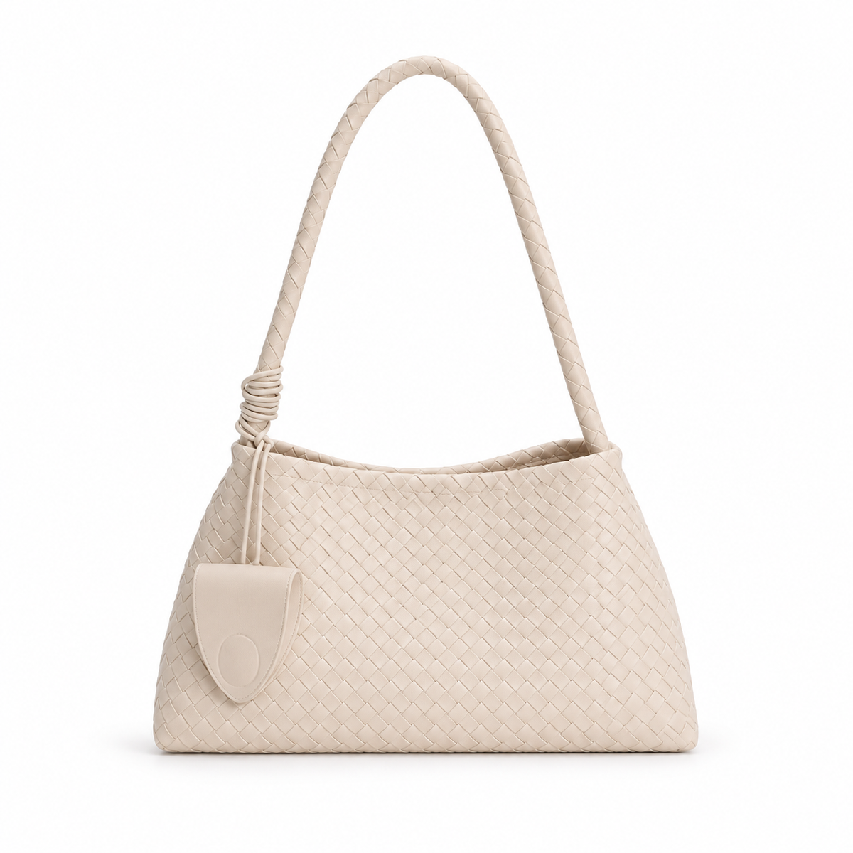 Elegant Ivory Woven Shoulder Charm Bag-4