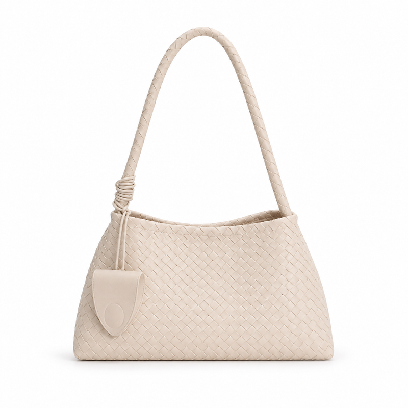 Elegant Ivory Woven Shoulder Charm Bag-4