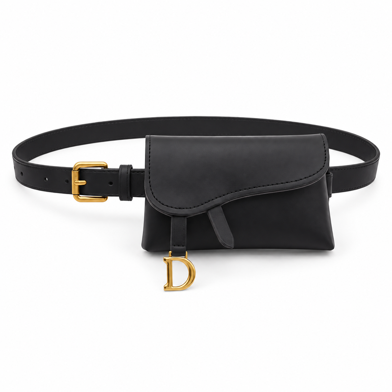 Black Asymmetric Flap Bag With Belt-4