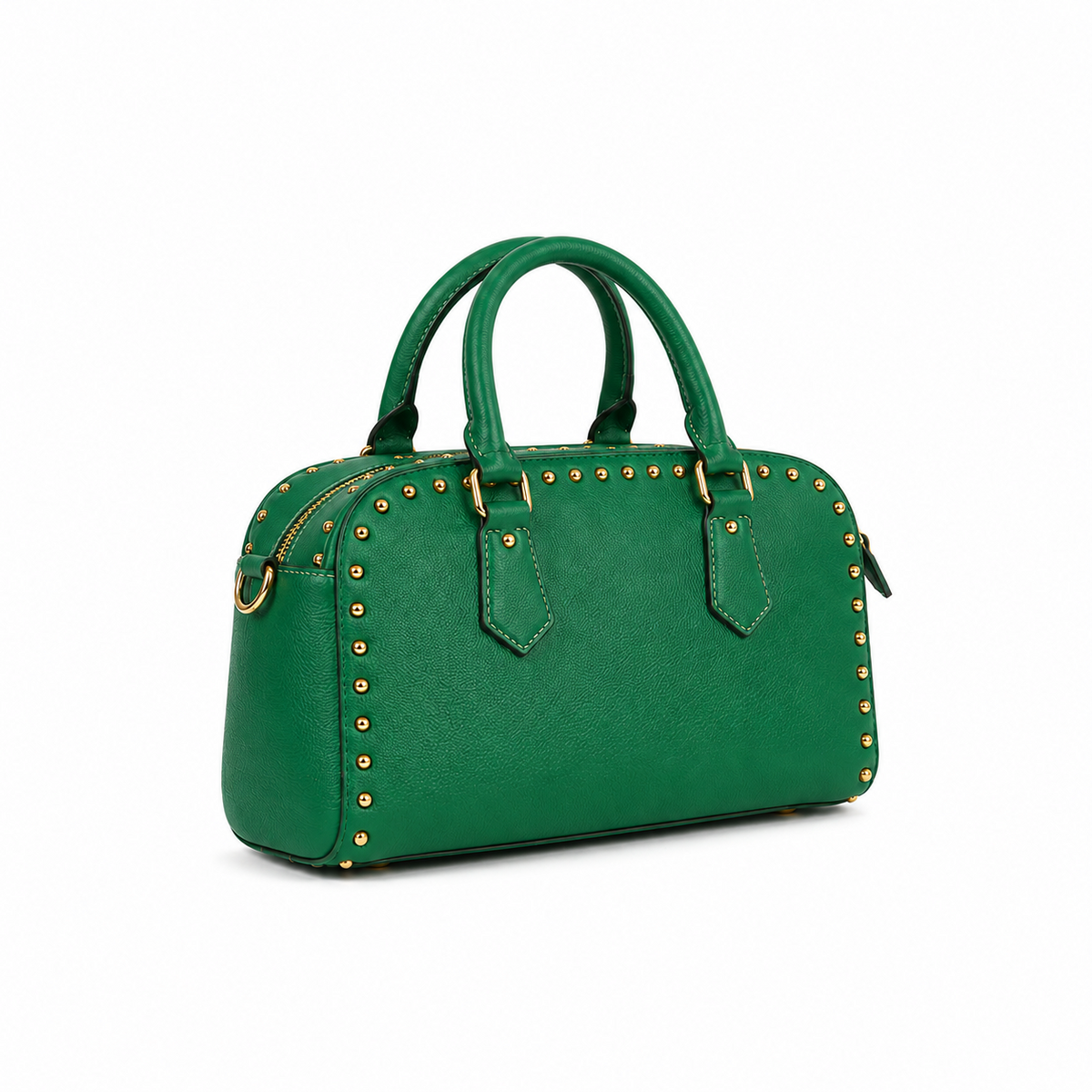 Green Studded Structured Satchel Handbag-1