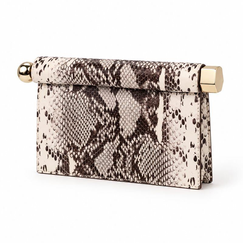 Elegant Snakeskin Print Leather Evening Clutch-3