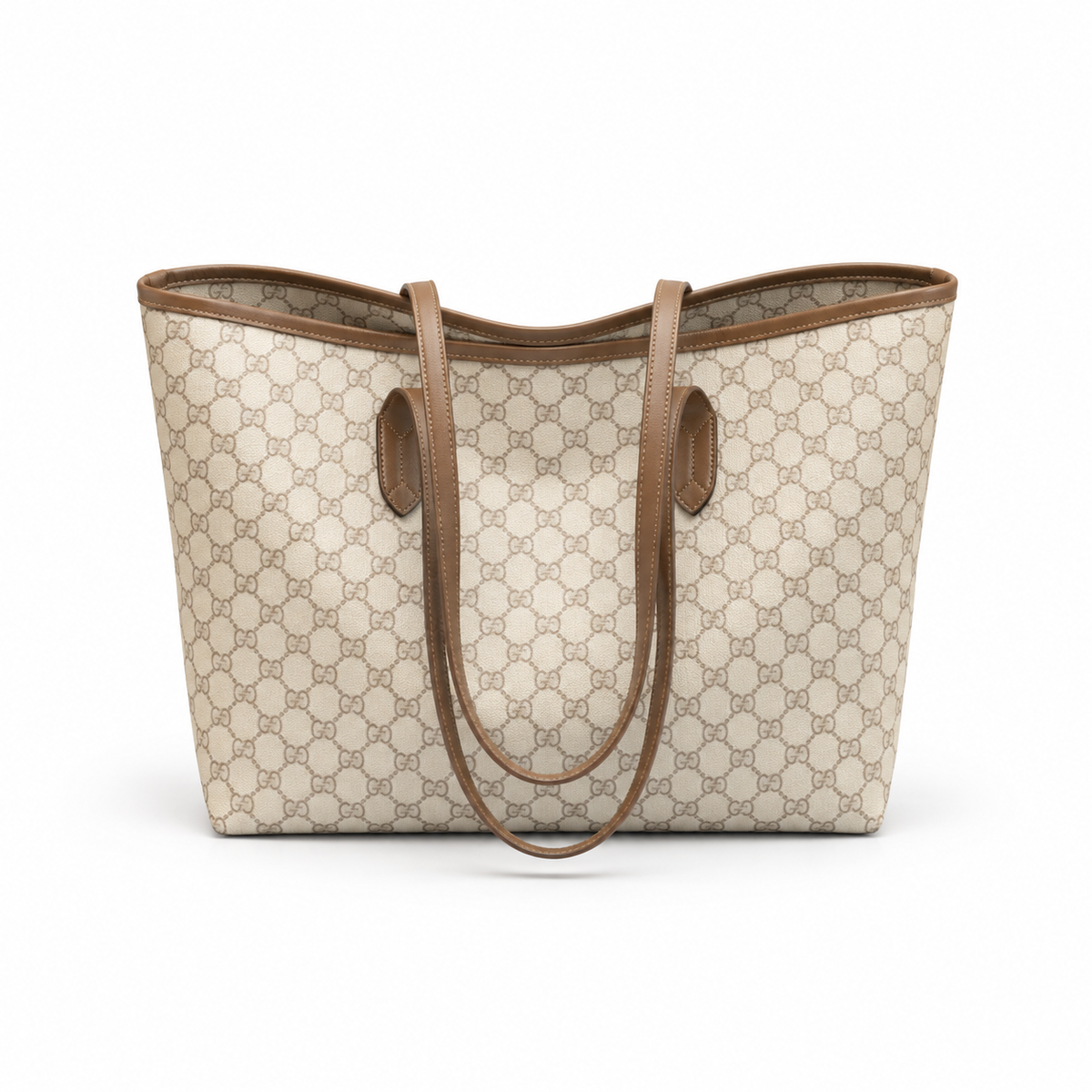 Beige Monogram Brown Trim Tote Bag-2