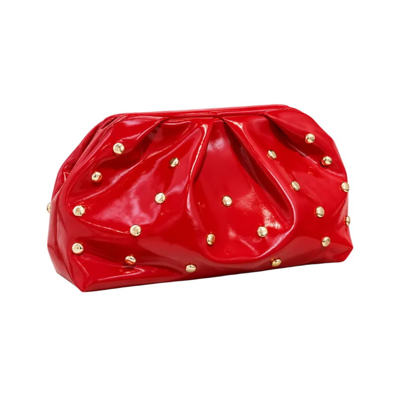 Red Studded Leather Evening Clutch Bag-1