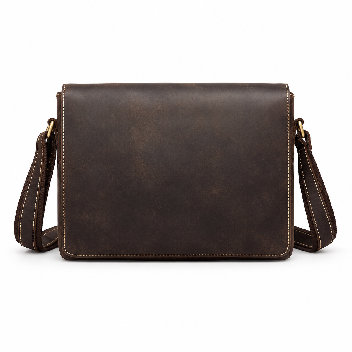 Classic Brown Leather Messenger Shoulder Bag-2