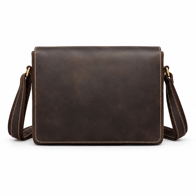 Classic Brown Leather Messenger Shoulder Bag-2
