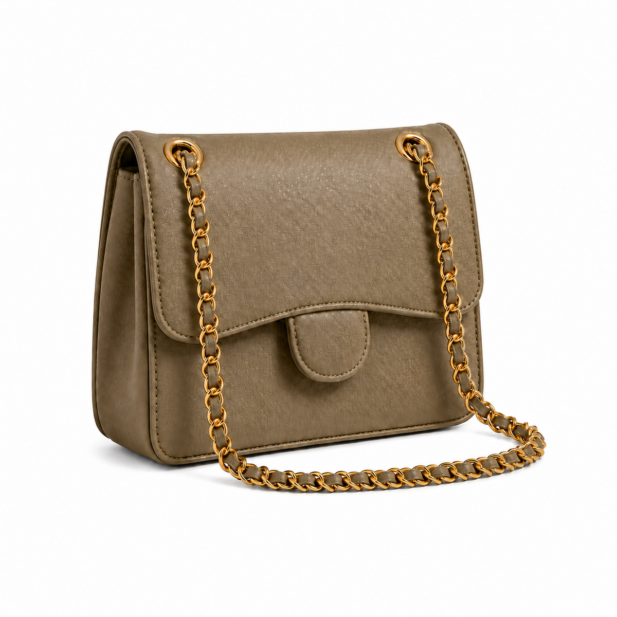 Khaki Textured Chain Strap Shoulder Bag-1