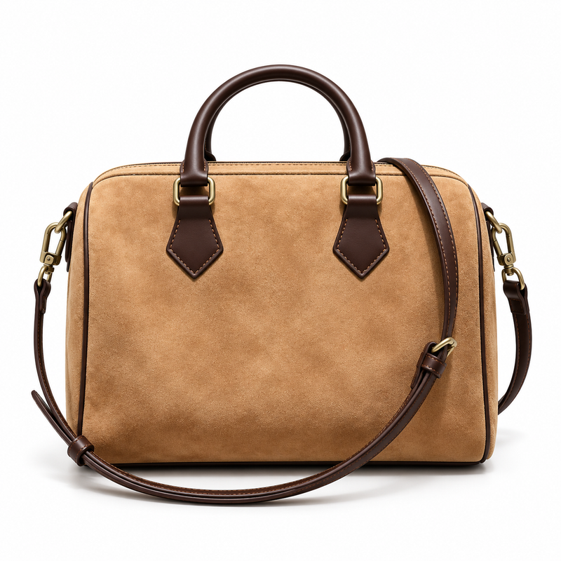 Classic Tan Leather And Canvas Handbag-2