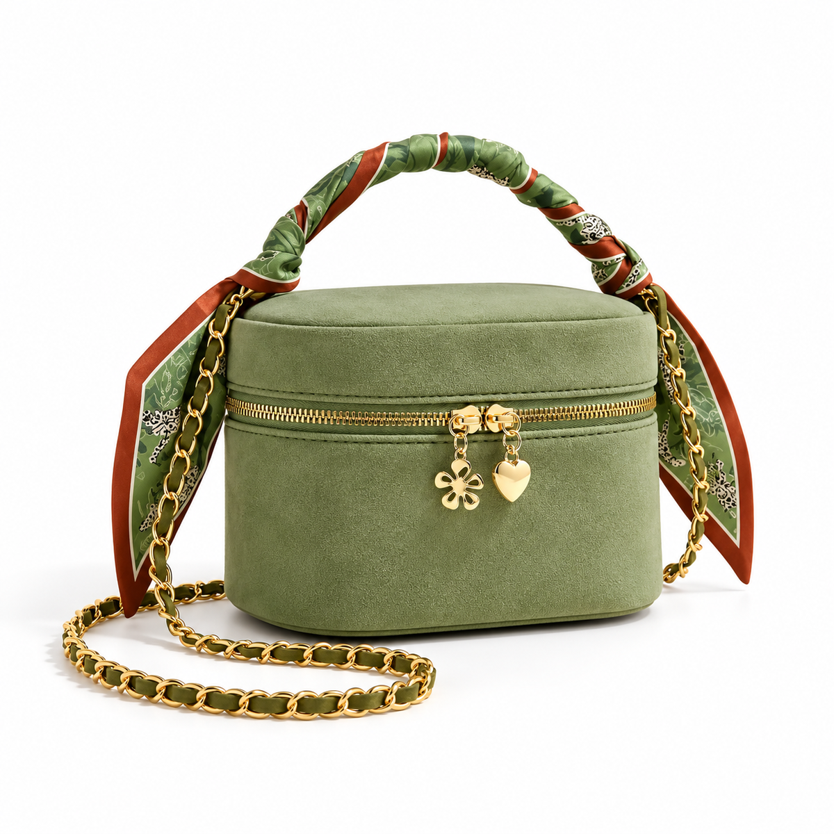 Olive Green Crossbody Bag With Scarf