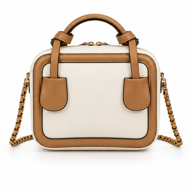 Camel Trim Structured Chain Shoulder Bag-2