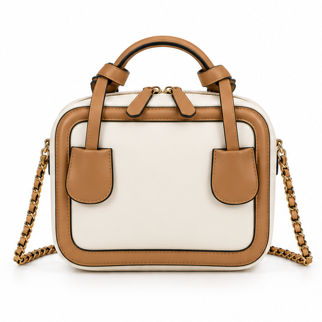 Camel Trim Structured Chain Shoulder Bag-4