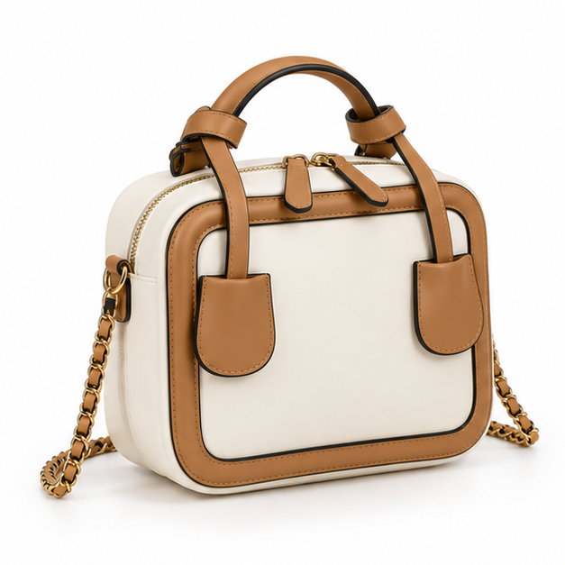 Camel Trim Structured Chain Shoulder Bag-1