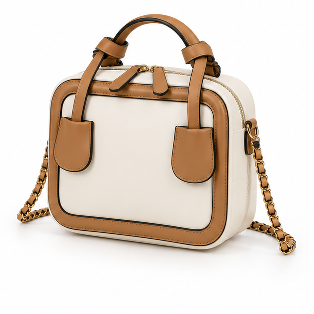 Camel Trim Structured Chain Shoulder Bag-3