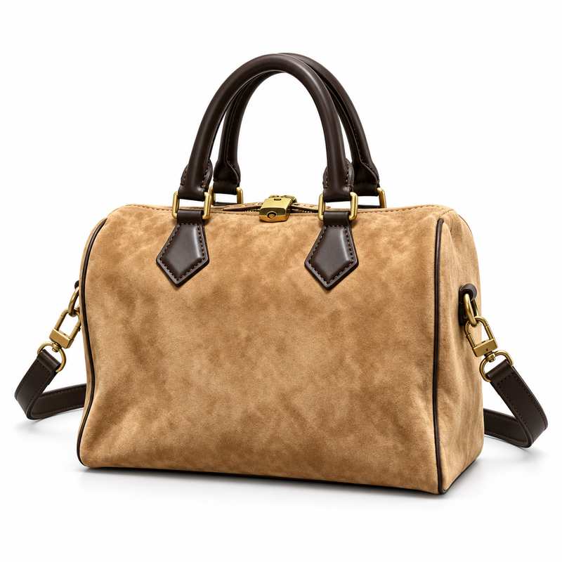 Premium Camel Leather And Canvas Satchel-3