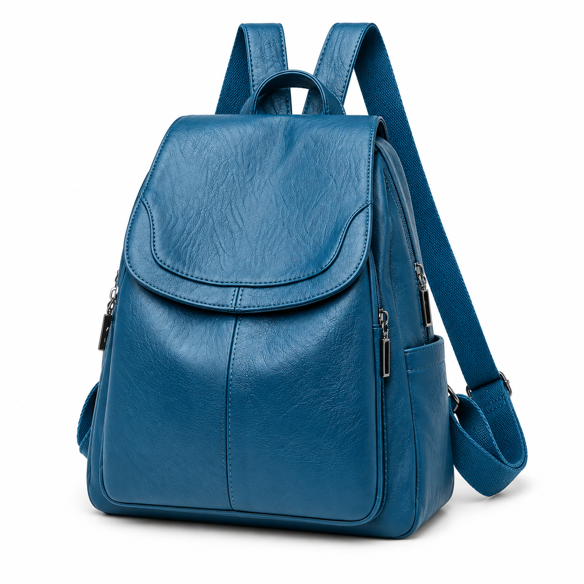 Lake Blue Textured Flap Everyday Backpack-3