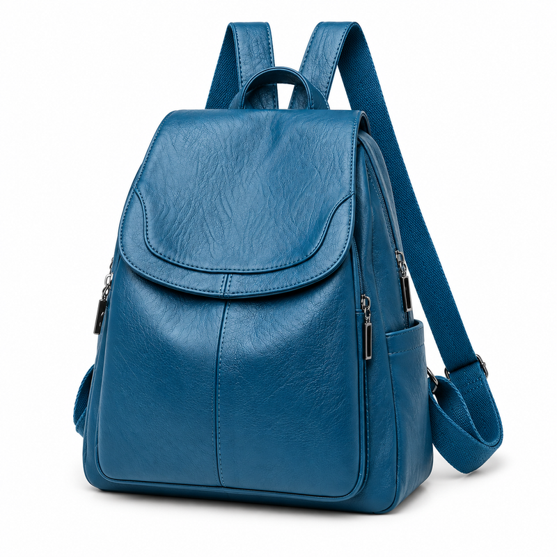 Lake Blue Textured Flap Everyday Backpack-3