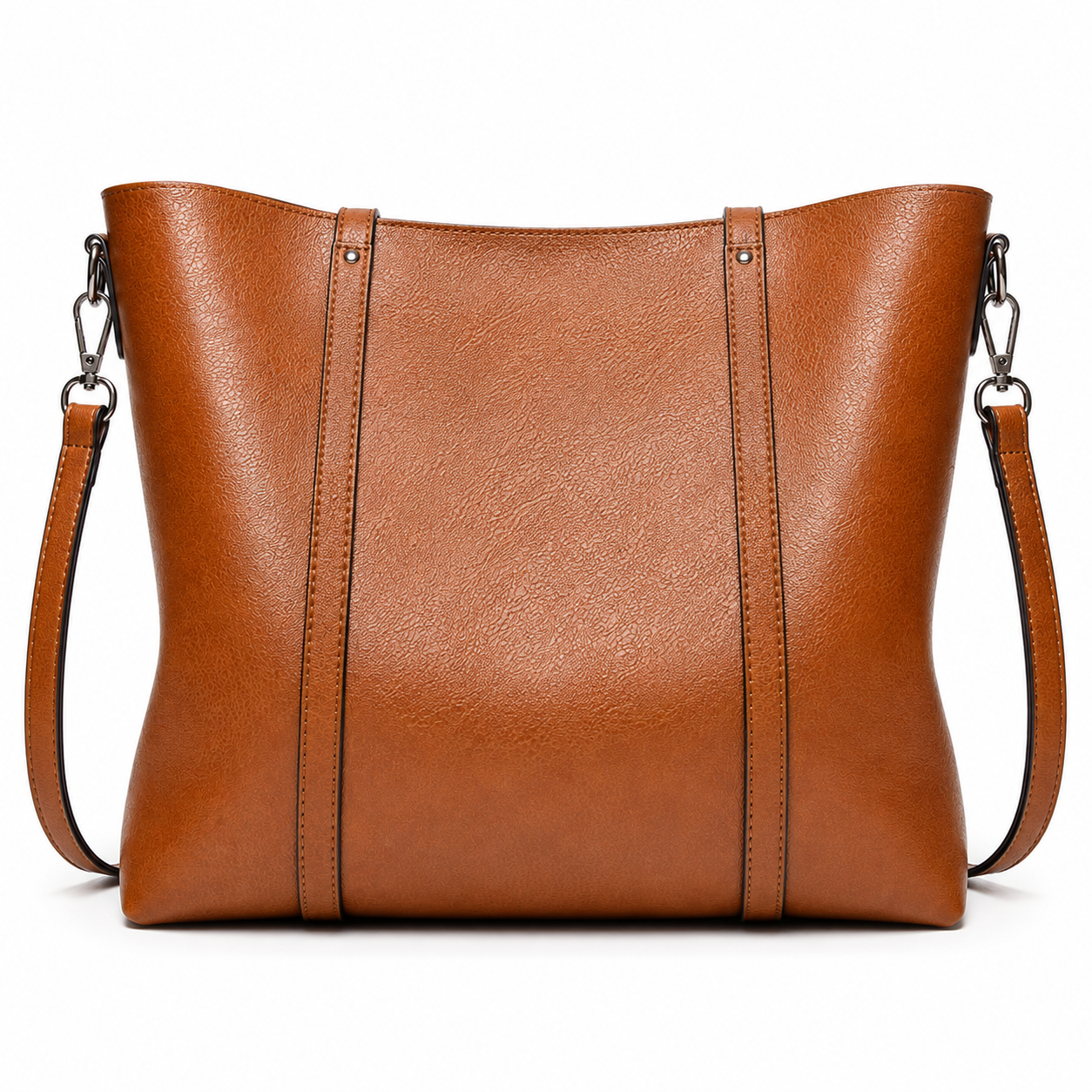Vintage Brown Leather Tote Bag with Detachable Shoulder Strap-2