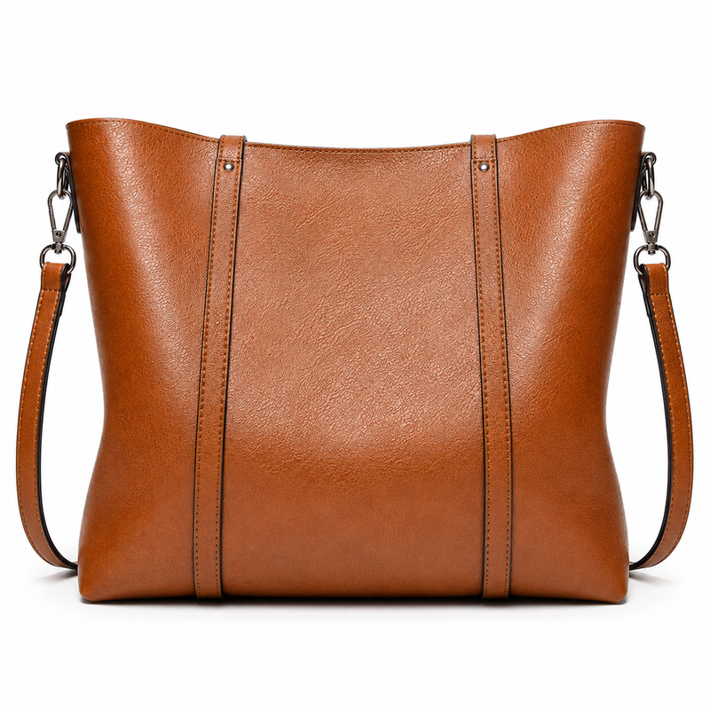Vintage Brown Leather Tote Bag with Detachable Shoulder Strap-2