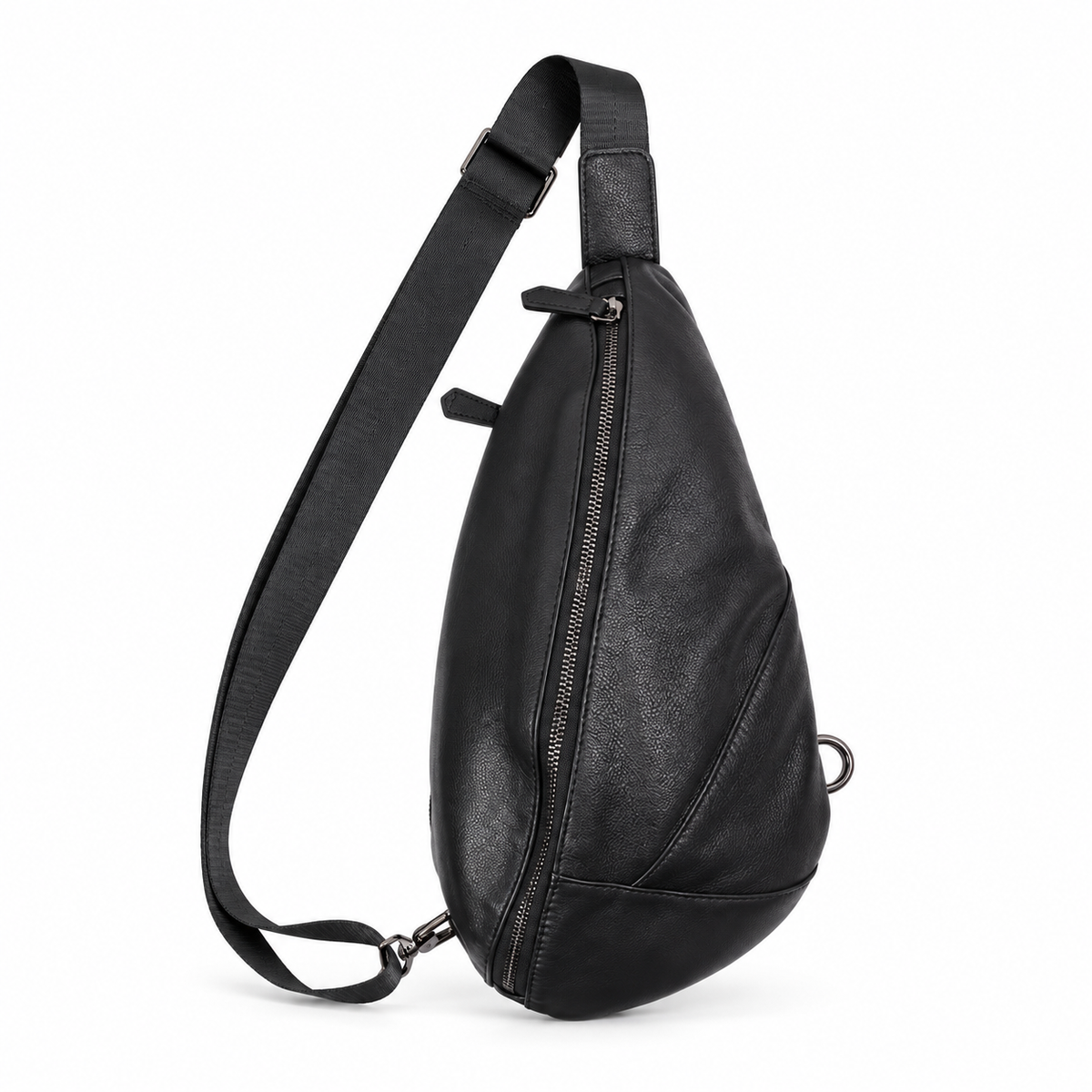 Black Textured Sling Bag Adjustable Strap-3