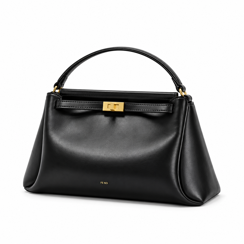 Elegant Black Satchel With Gold Clasp-3