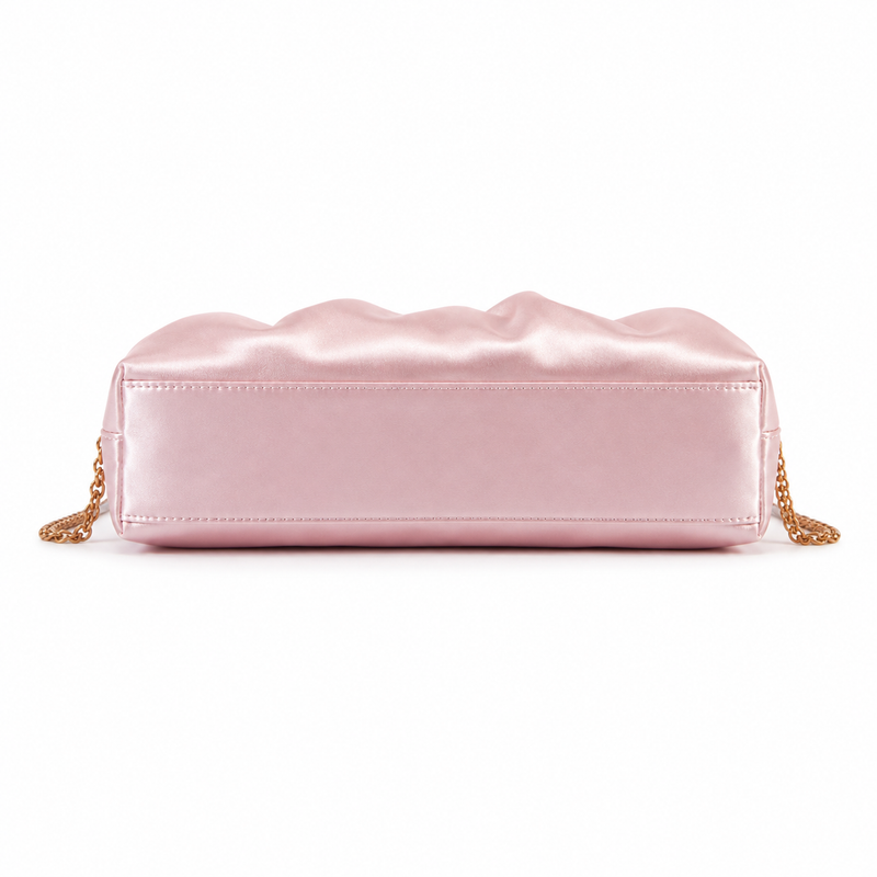Blush Pink Ruched Satin Clutch Bag-4