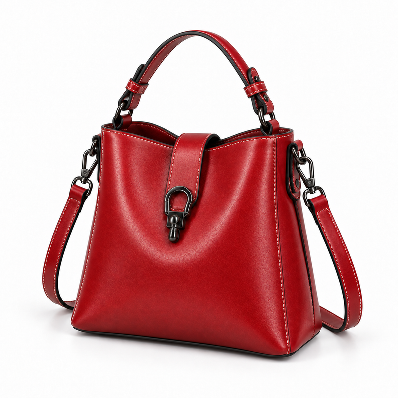 Elegant Red Structured Shoulder Handbag Tote-3