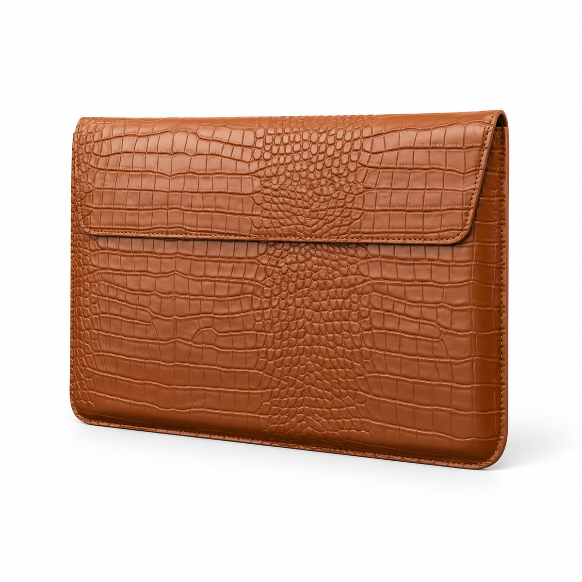 Caramel Crocodile Embossed Leather Laptop Bag-3