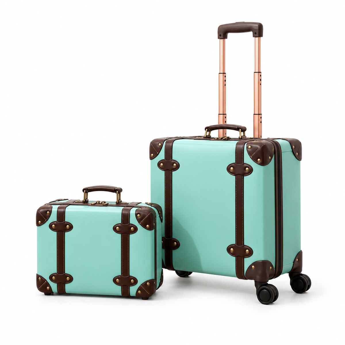 Mint Green Vintage Two Piece Luggage-3