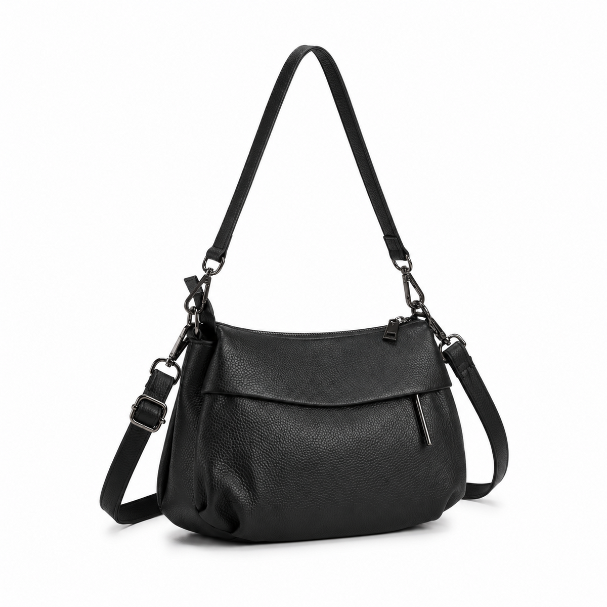 Classic Black Textured Shoulder Crossbody Bag-1
