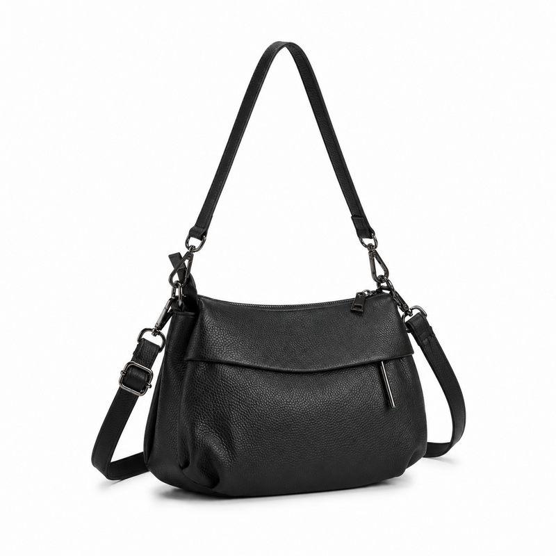 Classic Black Textured Shoulder Crossbody Bag-1