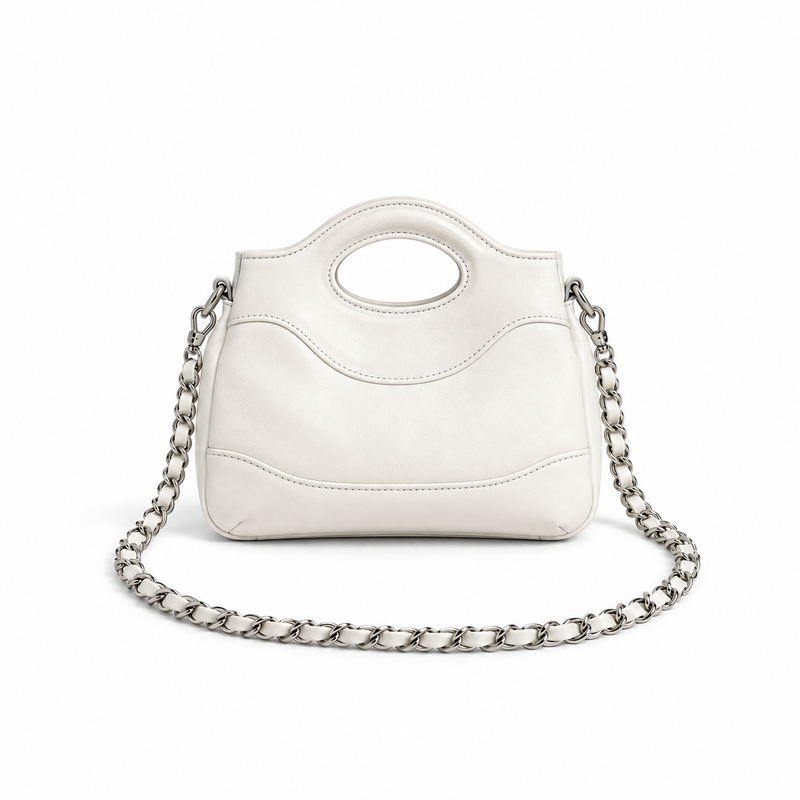 White Chain Handle Structured Handbag-4