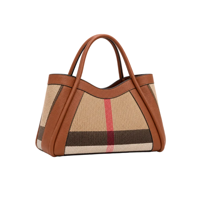 Classic Plaid Leather Canvas Tote Bag-1
