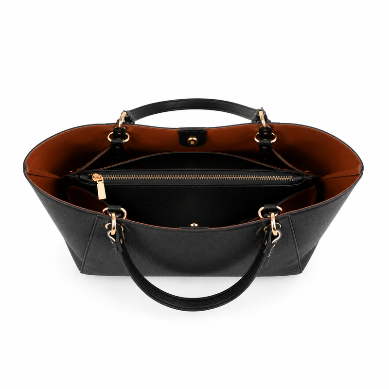 Black Pebbled Leather Large Tote Handbag-3