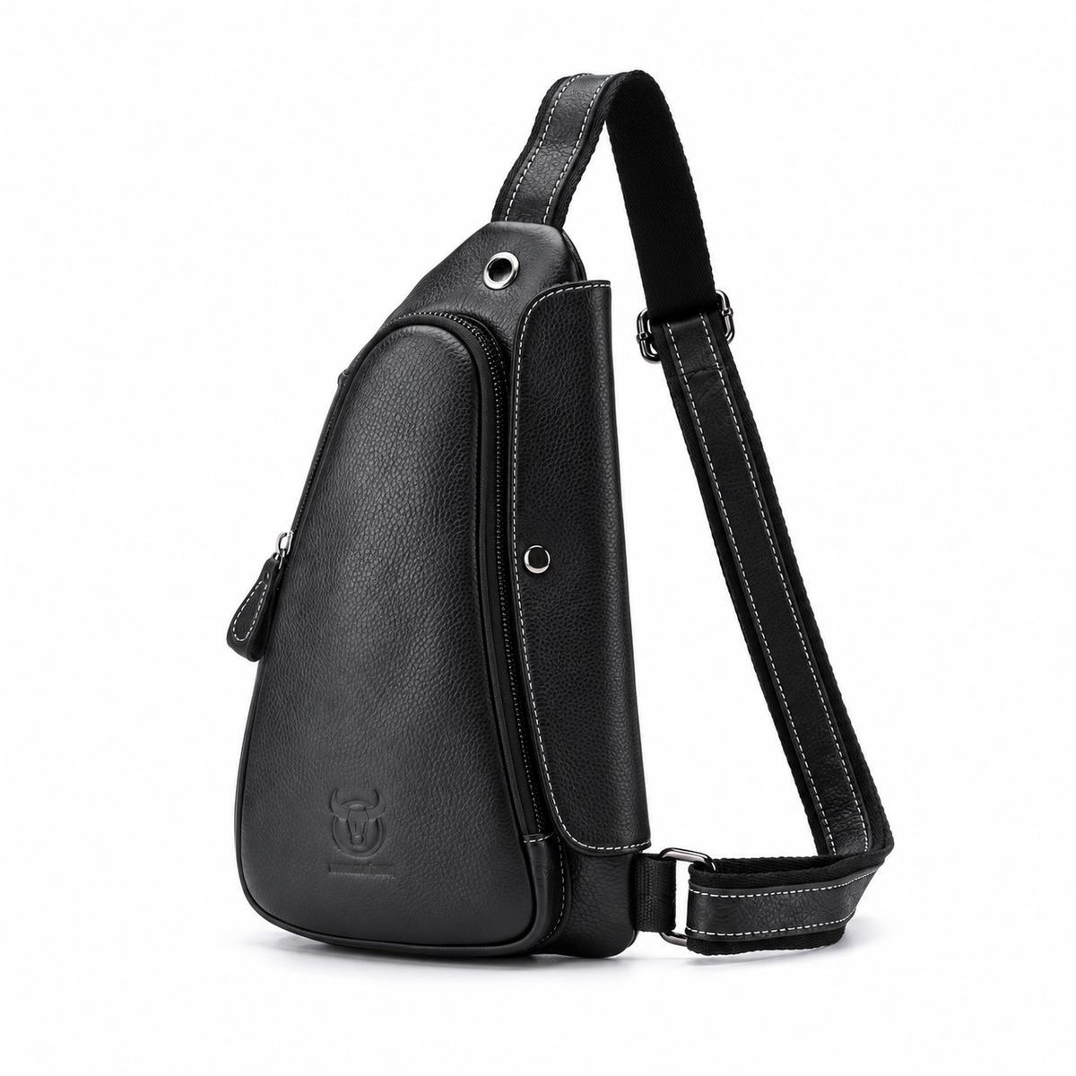 Black Textured Sling Bag With Strap-4