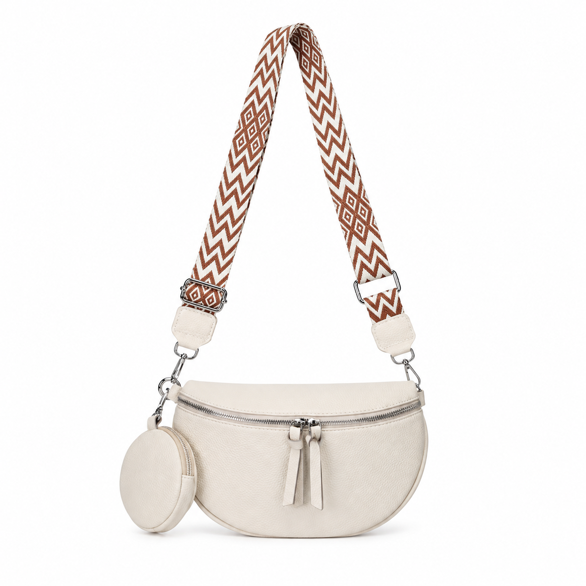 Ivory Crescent Crossbody Bag With Pouch-3