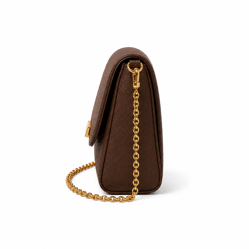 Chocolate Brown Textured Clutch Crossbody Bag-2