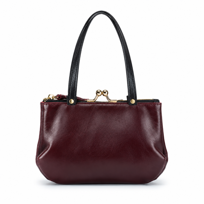 Elegant Burgundy Kiss Lock Clutch Bag-3