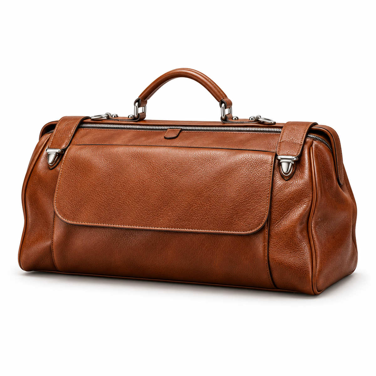 Cognac Brown Leather Duffel Travel Bag-3