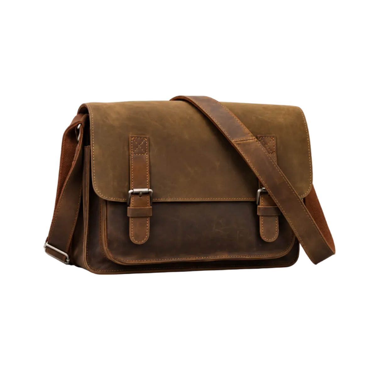 Vintage Brown Messenger Bag With Buckles-1