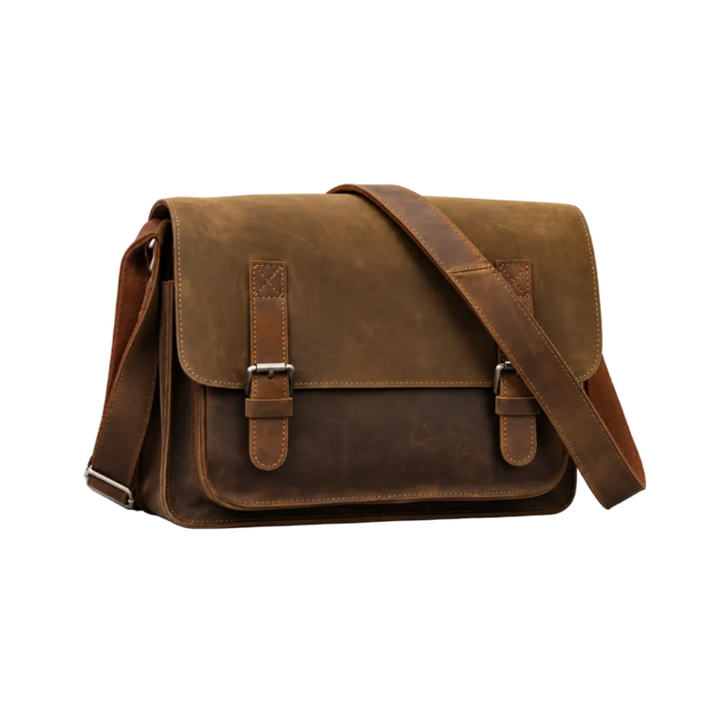 Vintage Brown Messenger Bag With Buckles-1