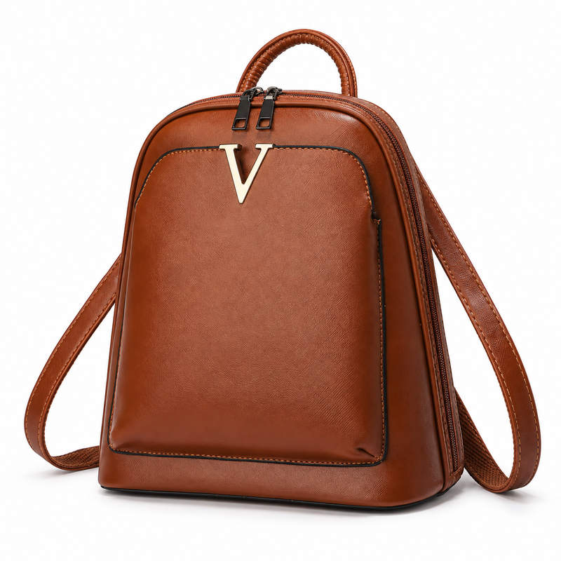 Classic Brown Backpack With Gold Accent-3