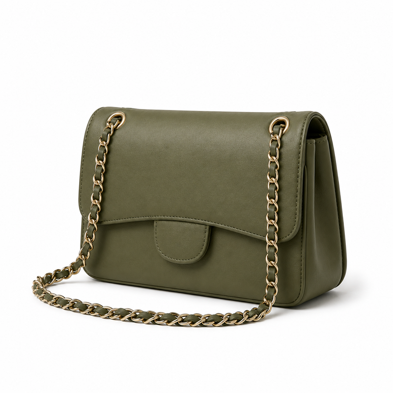Army Green Chain-Strap Shoulder Bag-2