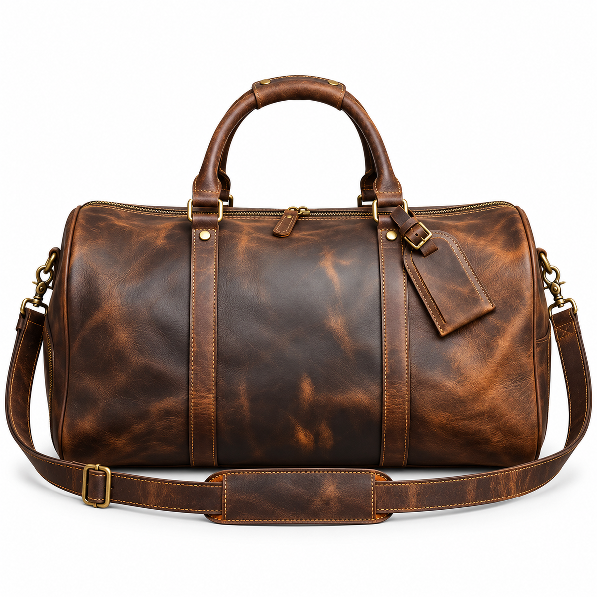 Vintage Brown Leather Travel Duffel Bag-2