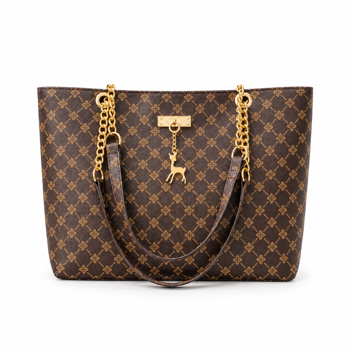 Elegant Monogram Chain Shoulder Tote Bag-2