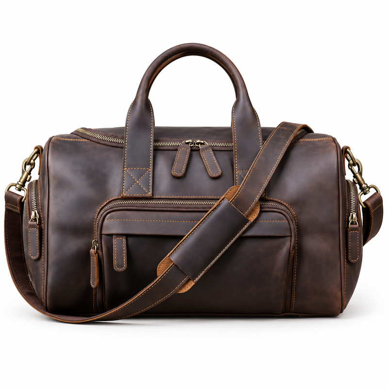 Classic Brown Overnight Duffel Travel Bag-4