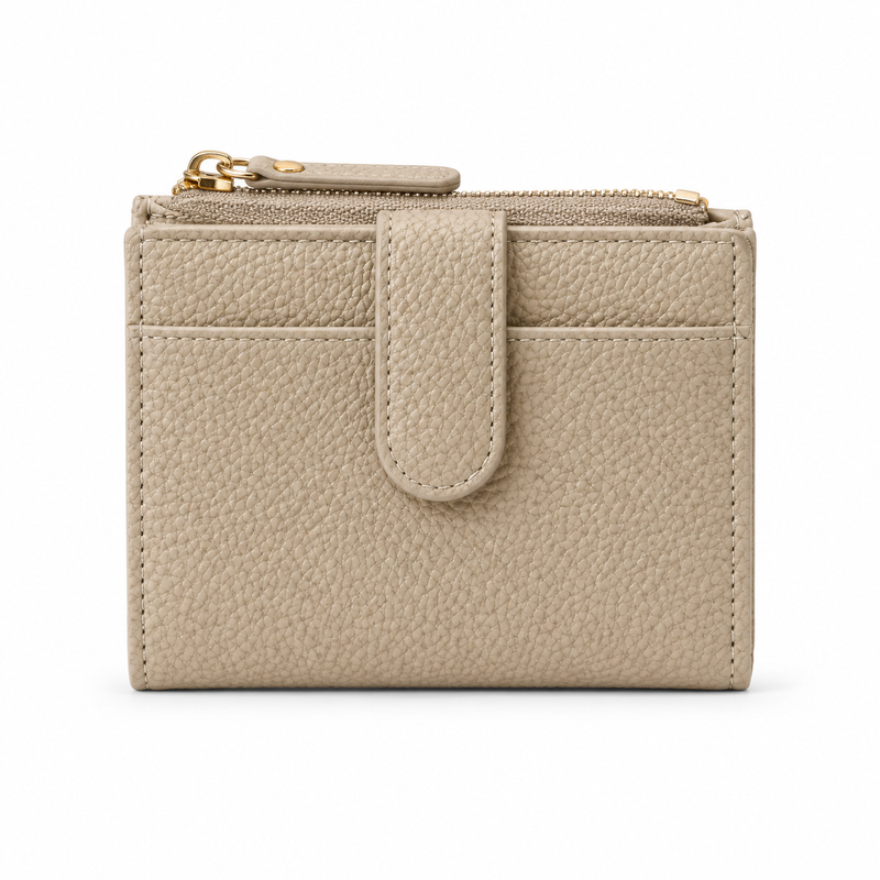 Khaki Pebbled Wallet With Card Slots-4