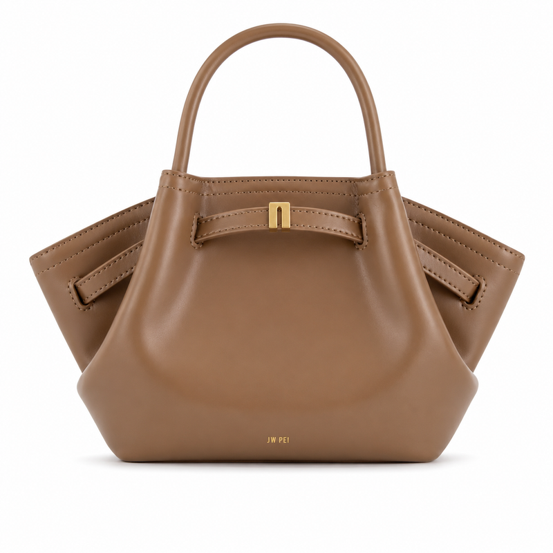 Brown Sculpted Wing Handbag with Gold-Tone Detail-4