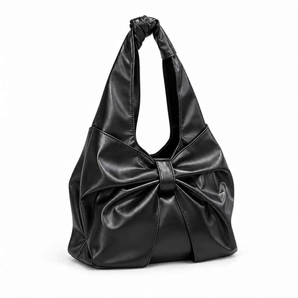 Sleek Bow Detail Black Shoulder Bag