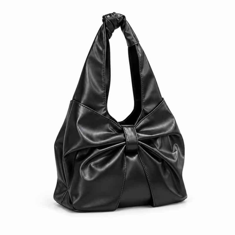 Sleek Bow Detail Black Shoulder Bag-1