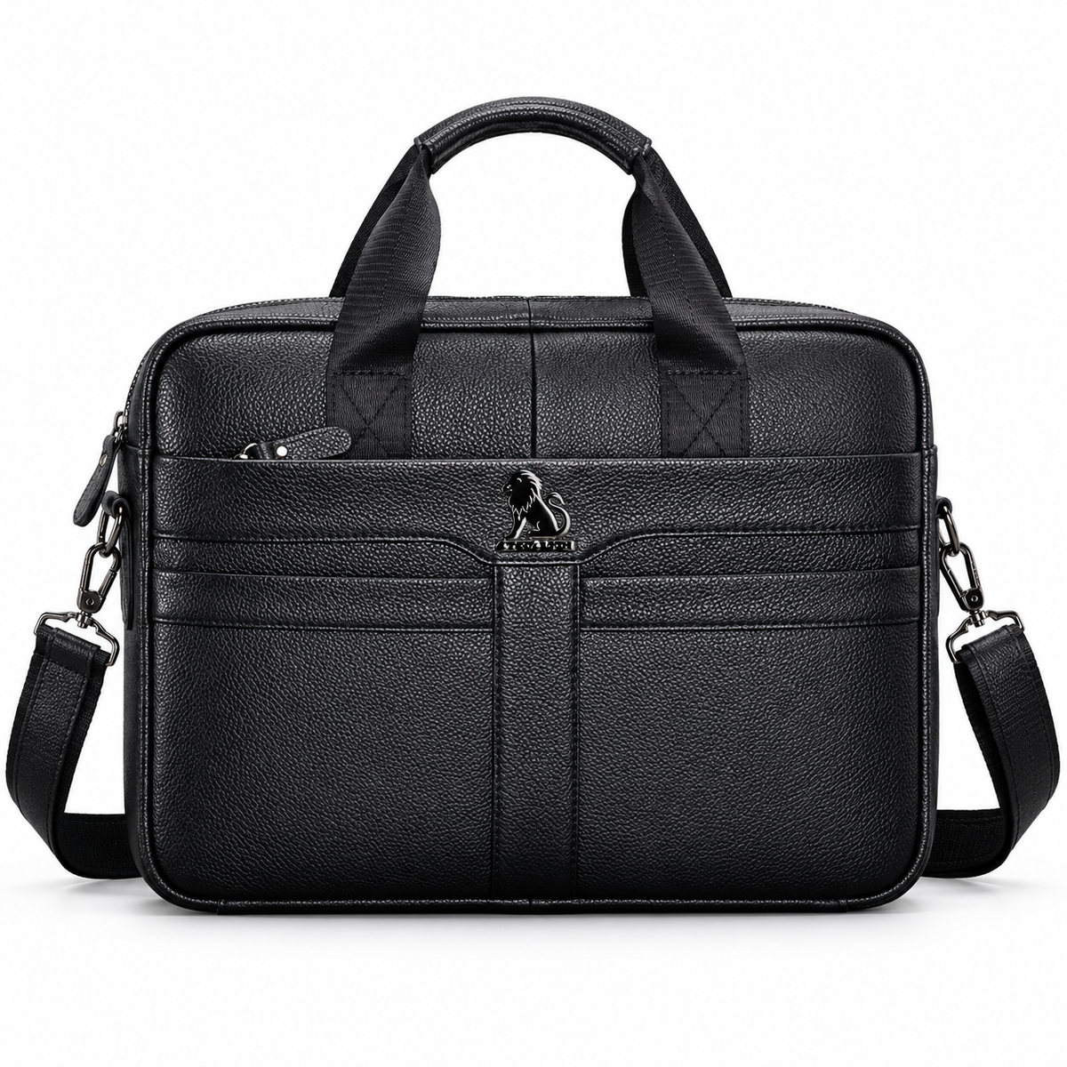 Classic Black Leather Briefcase With Strap-4