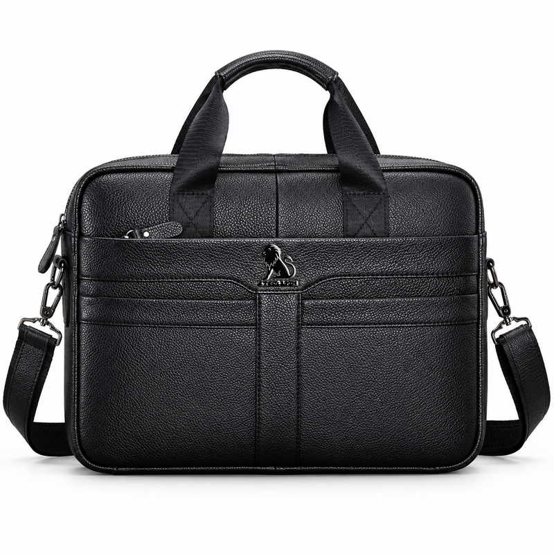 Classic Black Leather Briefcase With Strap-4